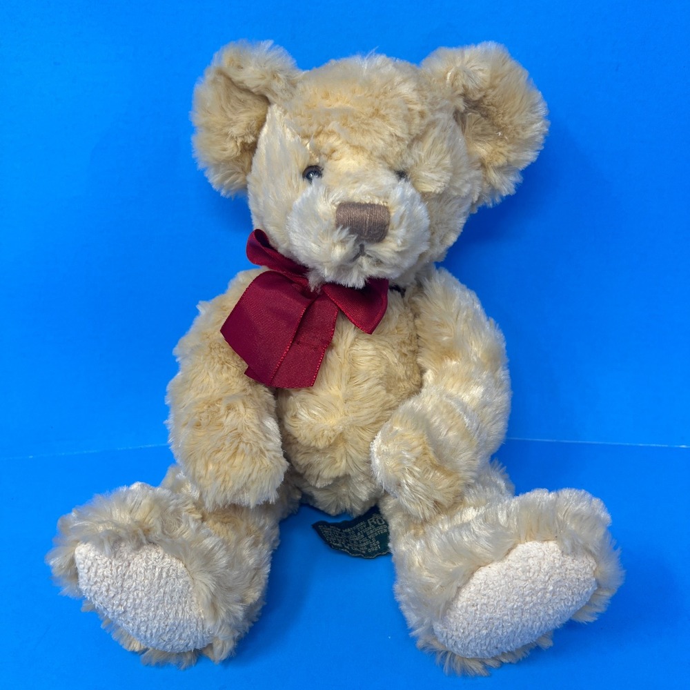 Russ Berrie Spencer Teddy Bear 12 Inch Tan Shaggy Plush Red Bow 24232 2001